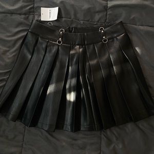 Black Leather Pleated Mini Skirt